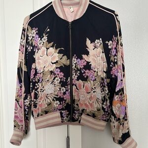 Spell-Floral Bomber Jacket - Black and Pink